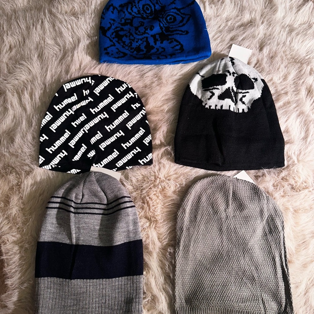 NEW 5pcs. Men’s Beanie Knit Hat Bundle (5) | Hummel + Skull + Winter Knits | NWT